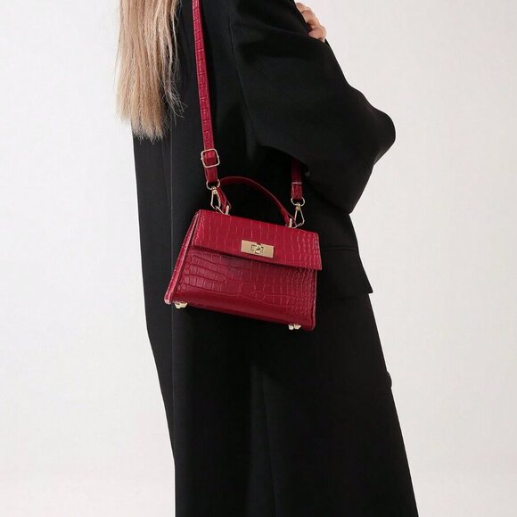 Burgundy Casual Women's Mini Metallic Alligator Pattern Crossbody Handbag - Picture 6 of 10